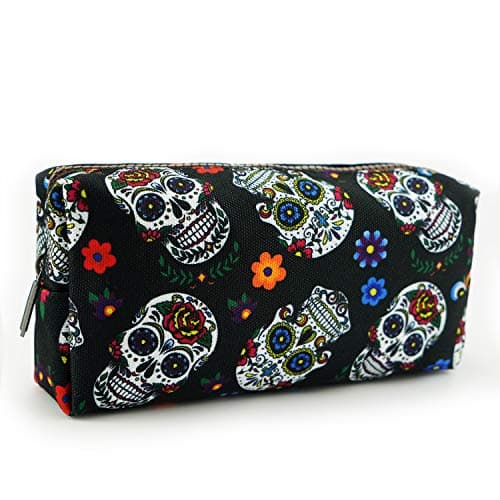 Image of LParkin Sugar Skull Pencil Case Super Large Capacity Canvas Pen Bag Pouch Stationary Case Makeup Cosmetic Bag Gadget Box