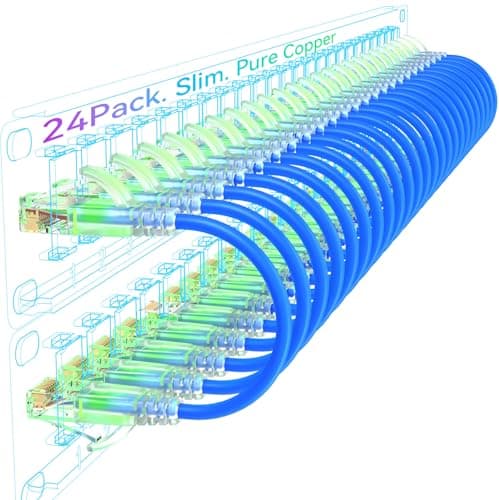 Image of Sokqovt Cat6a Slim Ethernet Patch Cable 0.5ft (24 Pack), Flexible 10G 550MHZ, 28AWG Pure Copper for Network Cabinet, Cat 6 Blue