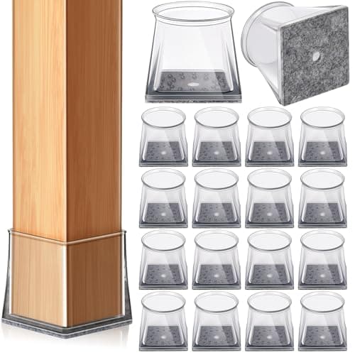 Image of 32 Pcs Chair Leg Floor Protectors Square,Furniture Feet Protector Pads,Clear Silicone Chair Leg Cover for Hardwood Floors,Anti-Scratch Reduce Noise(XL Fit:39-47mm)