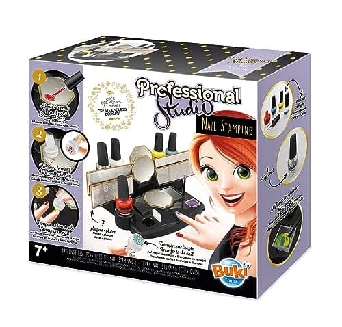 Image of Buki France Professional Studio Nail Stamping Set. Kids Nail Salon. Children's Manicure Kit with Stencils, non-Toxic Nail Varnish & Accessories. Childrens Beauty Gift Set. Suitable for Boys & Girls 7+