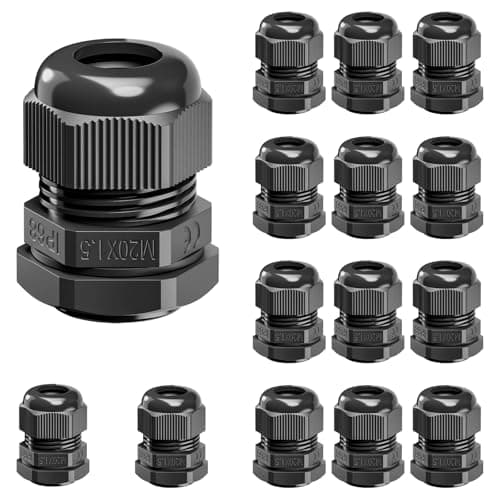 Image of VCELINK 15PCS M20 20mm ×1.5 IP68 Waterproof Cable Glands, Nylon Cord Connectors, Wire Entry for Outdoor Wiring, Strain Relief Wire Grommets, Suitable for 6mm - 12mm Cables, Black