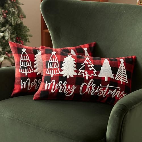 Image of Sonvie Christmas Cushion Covers Set Of 2 with Christmas Tree Decor for Christmas, Soft Decorative Square Throw Pillow Cover 30x50cm(12x20in), Pillows Cases for Bedroom Sofa Couch Decorations