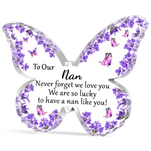 Image of WTOPP Nan Gifts,Nan Butterfly Shaped Plaque,Gifts For Nan,Nan Birthday Christmas Mothers Day Thanksgiving Gifts From Grandson Granddaughter