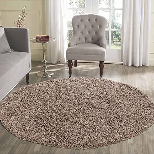 Image of Serdim Rugs Living Room Round Shaggy Area Rugs, Polypropylene, D.Beige, 120x120cm(4x4')