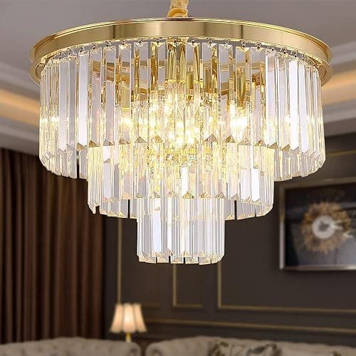 Image of MOSSODOR Gold Ceiling Light ∅50cm x H35cm E14 Bulb Based Crystal Chandeliers Gold Jewel Droplets Ceiling Pendant Light