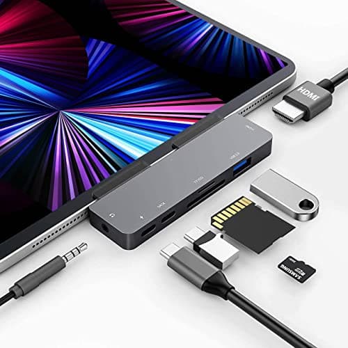 Image of Adapter for iPad Pro Hub for iPad Pro M4 M2 M1 2024-2018,7in1 USB C Hub with 4K HDMI,3.5mm Jack,USB3.0,PD 60W,SD/TF,USB-C Data,iPad Air 4/5,iPad Mini 6