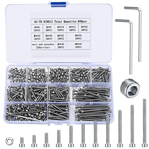 Image of 440 Pcs M3 Bolts and Nuts Set, Hex Socket Button Head Cap Screws Assortment Kit, Stainless Steel Replacement Machine Fastener Screws Bolts Nuts Sets