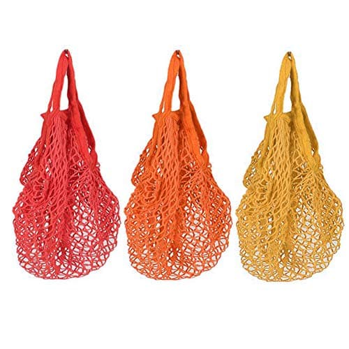 Image of 3 Pack Reusable Cotton Mesh String Bags with Handles Net Bags Grocery Shopping Tote Bags Organic Organizer Shopping Handbags for Shopper Produce Storage Beach Toys Fruit Vegetable A