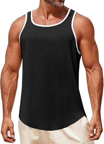 Image of Runcati Tank Top Men's Sleeveless Muscle Shirts Gym Fitness Functional Shirt Training Vest Bodybuilding Undershirt Men T-Shirt Summer Sports Running Shirt, Black, L