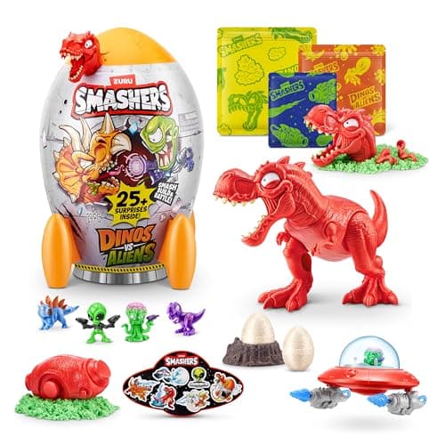 Image of Smashers Dino vs Aliens Medium(T-REX) by ZURU, Smashable Egg Toy for Boys (Orange)