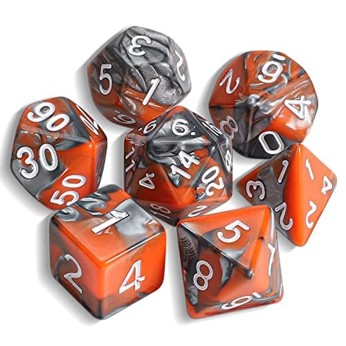 Image of QMAY DND Dice Polyhedral Dice Set - 7 Pieces for Dungeon and Dragons MTG RPG D&D D20, D12, D10, D%, D8, D6, D4 (Orange and Silver)