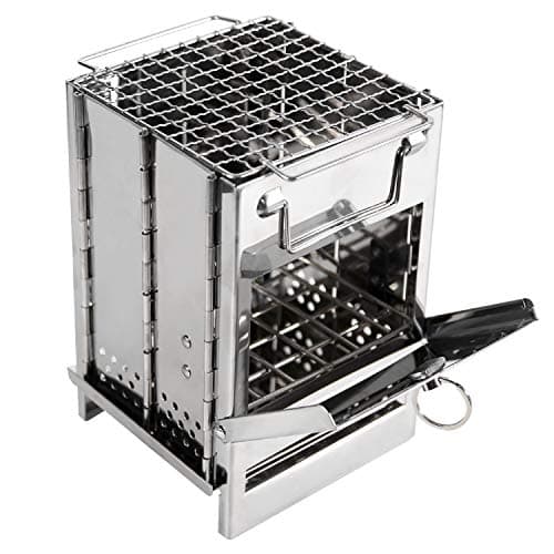 Image of REDCAMP Camping Wood Burning Stove with Grill Grid & Storage Bag | Stainless Steel Portable Foldable Multi Fuel Stove for BBQ, Outdoor Cooking, Backpacking, Hiking and Camping Trips