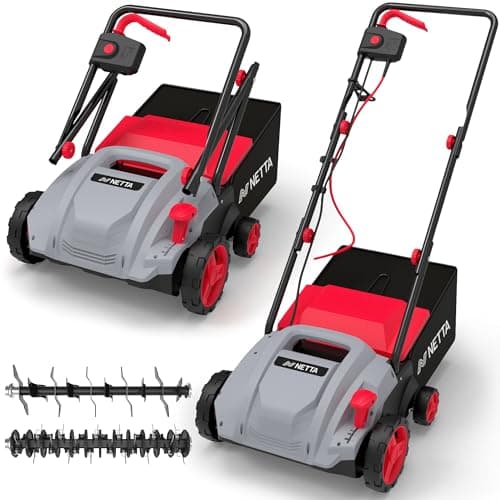 Image of NETTA 1500W Lawn Scarifier and Aerator - 320mm Electric Garden Rake & Moss Remover - 4 Adjustable Heights, 30L Collection Box - 10m Cable Lawn Scarifier Rake for Grass & Garden