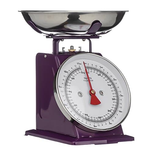 Image of Premier Housewares 807084 Retro Kitchen Scales with Bowl Stainless Steel Food Cooking Scales 5kg Food Scales Weighing Kitchen Scale Bowl Purple 26x22 x21