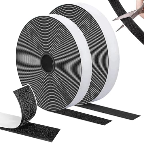 Image of SURFOU Hook and Loop Tape Black, Self Adhesive Double-Sided 10m × 20mm Reusable Strips Roll, Heavy Duty Fastening Material for Screen, Carpet, Curtains and Blinds Tabs