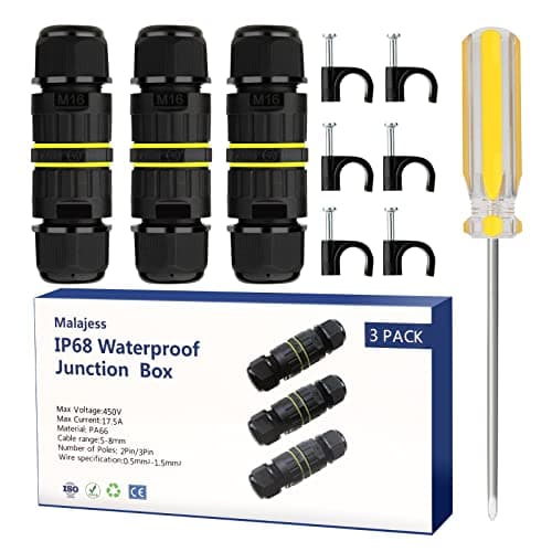 Image of IP68 Waterproof Junction Box Outdoor Cable Connector, Extension Electrical Cable Protector for Cable Diameter Ø5mm-8mm (Pack of 3)