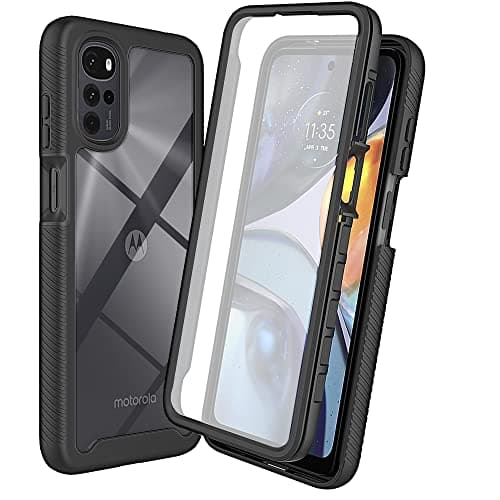 Image of REEKIL Case for Motorola Moto E32/Moto E32S, 360° Transparent Shockproof Full Cover Case Transparent Silicone Bumper with Built-in Screen Protector Case – Black