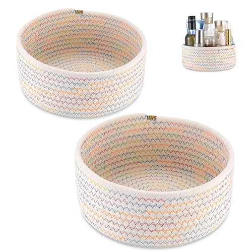 Image of Vidoxdu Cotton Rope Storage Baskets, 2 Pcs Woven Laundry & Toy Organizer Baskets, Stackable Multi-Purpose Basket Set for Living Room, Baby Nursery, Bathroom, Bedroom, Closet – Large & Small Sizes