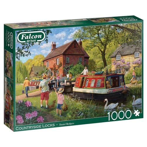Image of Jumbo -Falcon de Luxe Countryside Locks 1000-Piece Jigsaw Puzzle - Daniel Rodgers Illustration - Tranquil Summer Scene - Premium Recycled Board - Poster-Like Finish - Eco-Friendly Packaging