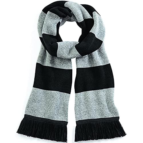 Image of Beechfield - B479 Black and Heather Grey Stadium Bicoloured Scarf - Winter and Autumn Accessories, Luxury One Size Striped Scarf for Men and Women - Made of 100% Soft Touch Acrylic