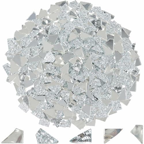 Image of Yazikisa 500g Irregular Glass Mosaic Tiles for Crafts Bulk Silver Mirror Broken Tile Pieces Adults Handmade DIY Art Making Supplies Scraps Flowerpots Vases Decoration