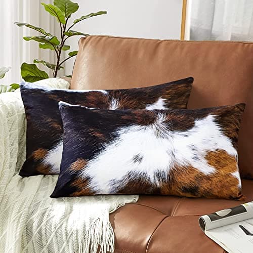 Image of JOTOM Set of 2 Cushion Covers 30X50 cm Double Sided Cowhide Decorative Pillow Covers 12X20 Inch Soft Velvet Throw Pillowcase Rectangle Cushion Cover for Couch Bedroom Sofa Car Home Decor (Cowhide B)