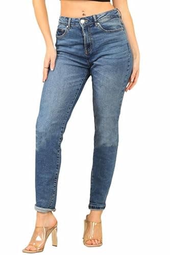 Image of UC Women's Blue Mid-Rise Stretchable Boyfriend Jeans UK 10