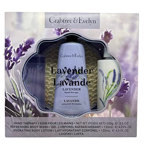 Image of Crabtree & Evelyn Lavender Hand Therapy, Body Wash and Body Lotion 4 Piece Gift Set