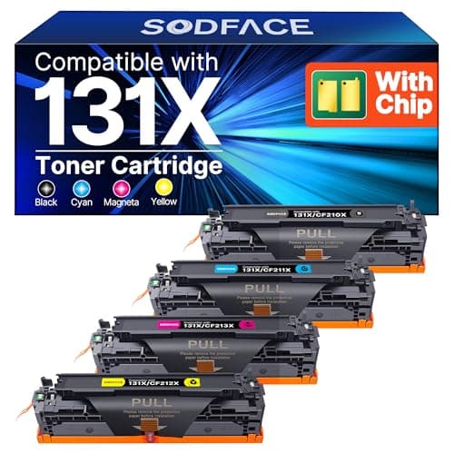 Image of SODFACE 131X 131A CF210X Toner Cartridge Compatible for HP 131X toner 131A CF210X CF211X CF213X CF212X for HP LaserJet Pro 200 Color MFP M276nw M251n M251nw M276n (Black Cyan Yellow Magenta, 4-Pack)