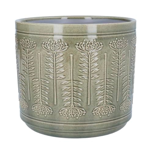 Image of Green Plant Pot, Sage Green Planter, Indoor Plant Pot, Large Glazed Sage Green Protea Flower Pattern Plant Pot Cover, Geometric Pattern Ceramic Planter, Light Green House Plant Pot, Succulent Pot