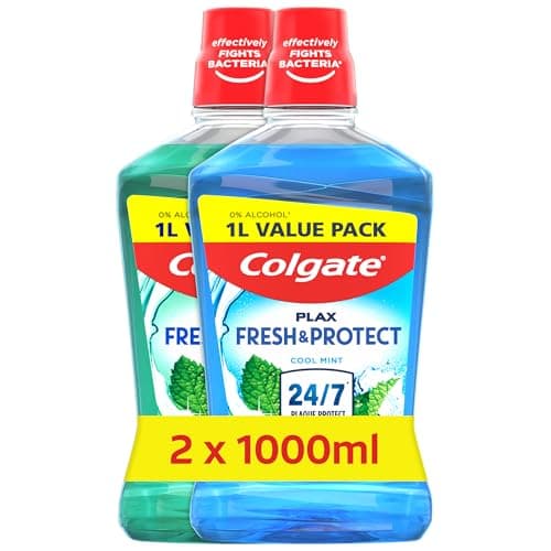 Image of Colgate Plax Cool Mint + Plax Soft Mint Alcohol Free* Mouthwash 2 x 1L | mouthwash Alcohol Free* | Instant Long-Lasting Freshness | no Burn Experience | 24/7 Plaque Protection When Used Twice Daily