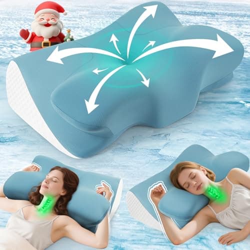 Image of Orthopaedic Cervical Memory Foam Pillow for Neck & Shoulder Pain Relief, Contour Neck Support Pillow with Arm Rest Groove, Dual Height for Side, Back & Stomach Sleepers, Cooling Cover, 100-Night Trial