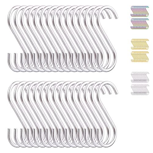 Image of Evanda S Hooks for Hanging 30 Pack, Heavy Duty Stainless Steel Hooks for Kitchen, Bathroom, Outdoor, Garden, Office, for Hanging Pan Pot Kitchenware Cups Utensils Clothes Bags Towels Plants