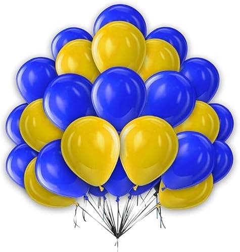 Image of Blue Yellow Balloons 25Pcs Balloon Pack 5 Inch Dark Blue and Yellow Balloon For Boys Men Bridal Shower Engagement Anniversary Graduation Wedding Bachelor Birthday Decoration