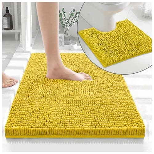 Image of GC GAVENO CAVAILIA Soft Bath Mat Sets For Bathroom | 2 Piece Bath Mat Non Slip Back | Highly Water Absorbent & Fast Drying 100% Microfiber Chenille Toilet Rug with Pedestal Mat | Ochre