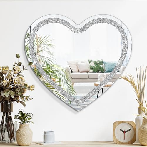 Image of Lzuso Crystal Wall Mirror Silver Bling Frameless Mirrors for Wall Crush Diamond Decorative Mirors for Home Bedroom Bathroom Entryway Hallway Hanging Mirror 50x50cm