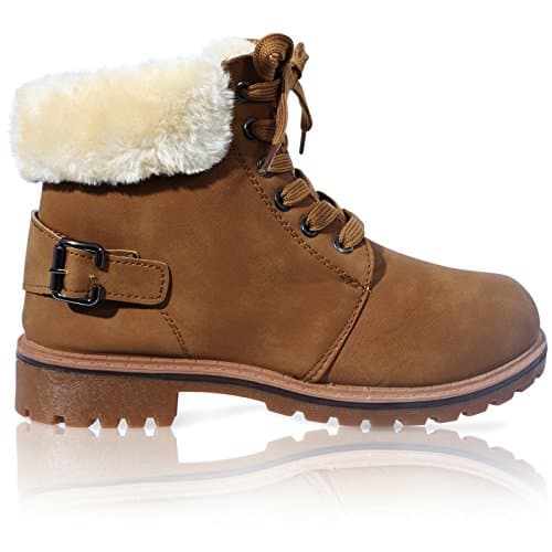 Image of Core Collection Womens LACE UP Collar Fur Lined Winter Warm Ladies Ankle Boot Size 3-8 Camel