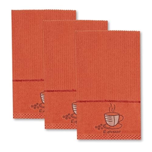 Image of La Maison Woven Embroidered Tea Towels Pack of 3 Large 40 x 70cm Super Absorbent Housewarming Gifts 4 Styles Cotton Rich (Orange, Espresso)