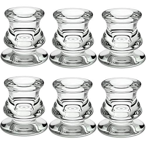Image of Glass Candle Sticks Holder, PChero Pack of 6 Taper Candle Stand Candlestick Holders for Living Room Table Party Halloween Christmas Decorations