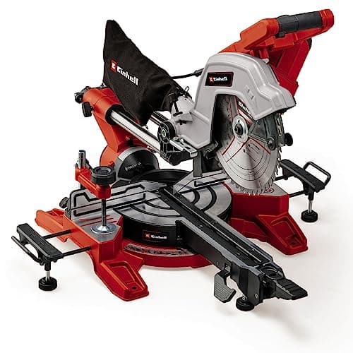 Image of Einhell Dual Bevel Sliding Mitre Saw 2100W, 254mm, Double Bevel Pull Cut Saw, Laser, Dust Extraction, +/-45° Mitre, +/-47° Bevel, Circular Saw with 48T Blade for Cutting Wood and Plastic TE-SM 10L