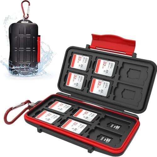 Image of Kiorafoto Professional IPX5 Water-Resistant Anti-Shock Holder Storage SD SDHC SDXC TF MSD Memory Card Case Protector with Carabiner for 12 SD Cards & 12 Micro SD Cards