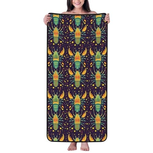 Image of Buewutiry Bath Towel - Lobster Green Print Highly Absorbent Towels for Bathroom, 27x55in Quick Drying Microfiber Bath Towels for Body, Large Soft Shower Towels for Yoga, Spa, Gym