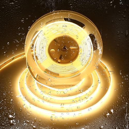 Image of SIRYYUI COB Waterproof LED Strip Light IP65 5M,2700K Warm White,480LEDs/M High Density 24V Dotless Tape Light,CRI90+,Self-Adhesive Strip Lights Perfectly Bathroom,Kitchens Decor (No Power Supply)