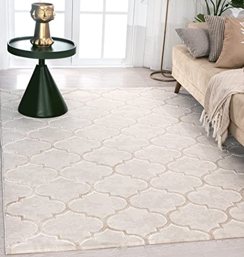 Image of the carpet Knight Elegant Living Room Rug, Soft Short Pile, 3D Effect, Shiny Design Elements, High-Low Structure, Beige, 200 x 290 cm