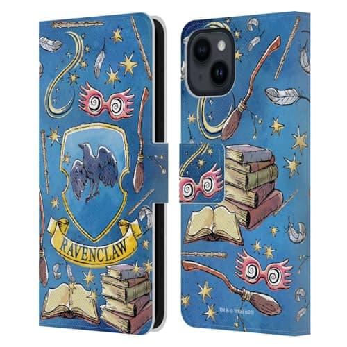 Image of Head Case Designs Officially Licensed Harry Potter Ravenclaw Pattern Deathly Hallows XIII Leather Wallet Case Compatible With Apple iPhone 15