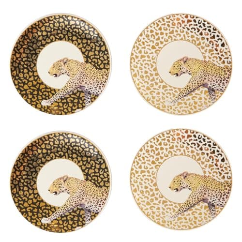 Image of Premier Housewares Set of Four Leopard Print Stoneware Dishes Elegant Black White and Gold Tones Elegant And Modern Design Versatile Serving Durable Materials 12x1x12