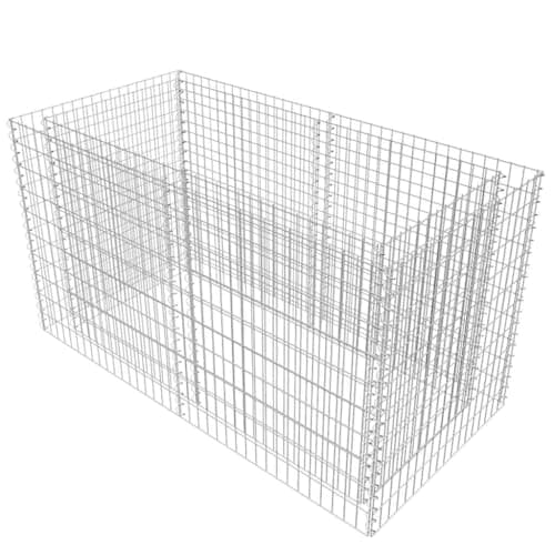 Image of vidaXL Gabion Raised Garden Bed | Steel - Silver | Rustproof & Weather Resistant | 180x90x100 cm | Modern Outdoor Patio Flower Plant Border