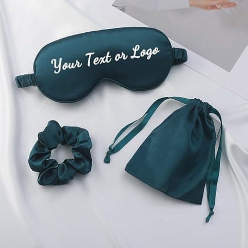 Image of Custom Sleep Mask, Personal Silk Eye Cover Eye Sleep Shade Cover Soft Satin Blindfold Elastic Strap Night Eyeshade Travel Nap for Women, Party Gift Ideas （18 Colors to Choose） (Dark Green)