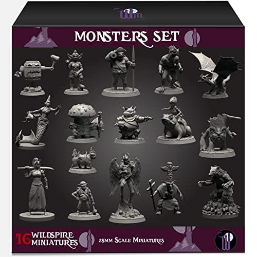 Image of Wildspire Monsters Pack for DND Miniatures Booster Pack of 16 Bulk Monsters 28mm-32mm Scale Dungeons Dragons Accessories D&D Miniature DND Minis D D Figures Starter Set Tabletop Pathfinder Set