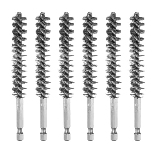 Image of sourcing map 6Pcs 304 Stainless Steel Bore Brush 13mm Dia 4.5" Long Cleaning Twisted Wire Brush with Handle 1/4" Hex Shank for Tubes Ports Bearings, Silver